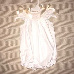 Ecru Bubble With Cream Smocking And Ribbons